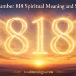 Glowing 818 angel number with sunrise and soft spiritual light.