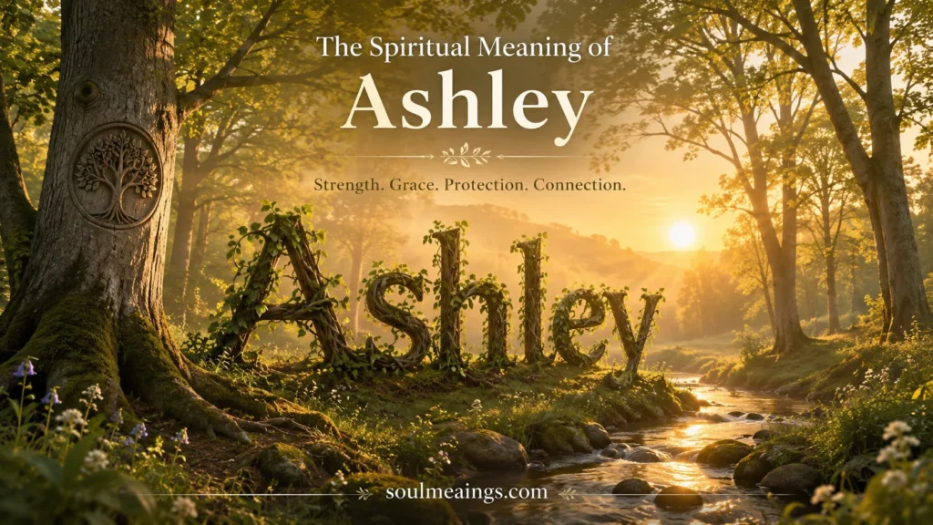 Ash trees in a glowing forest representing the name Ashley