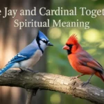 Blue jay and cardinal sitting together on a branch.