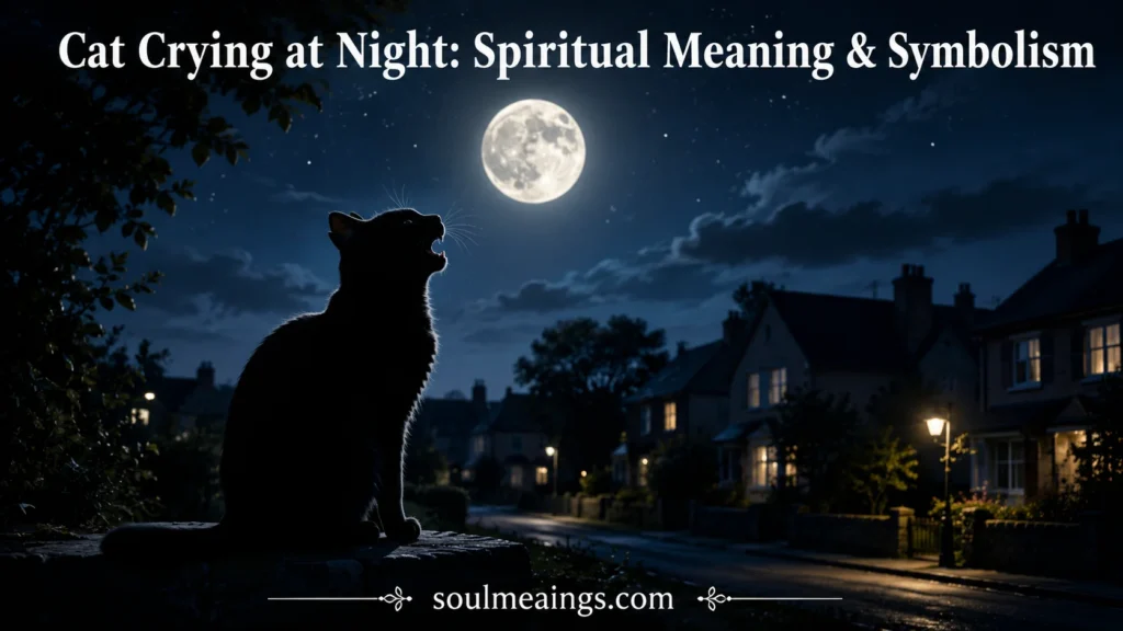 Cat sitting under the moon crying at night