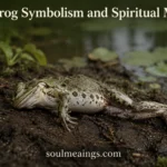 A dead frog resting on moist ground near water.