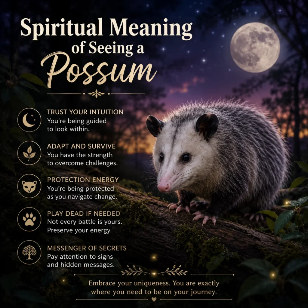 Moonlit possum in a mystical forest representing spiritual guidance and resilience.