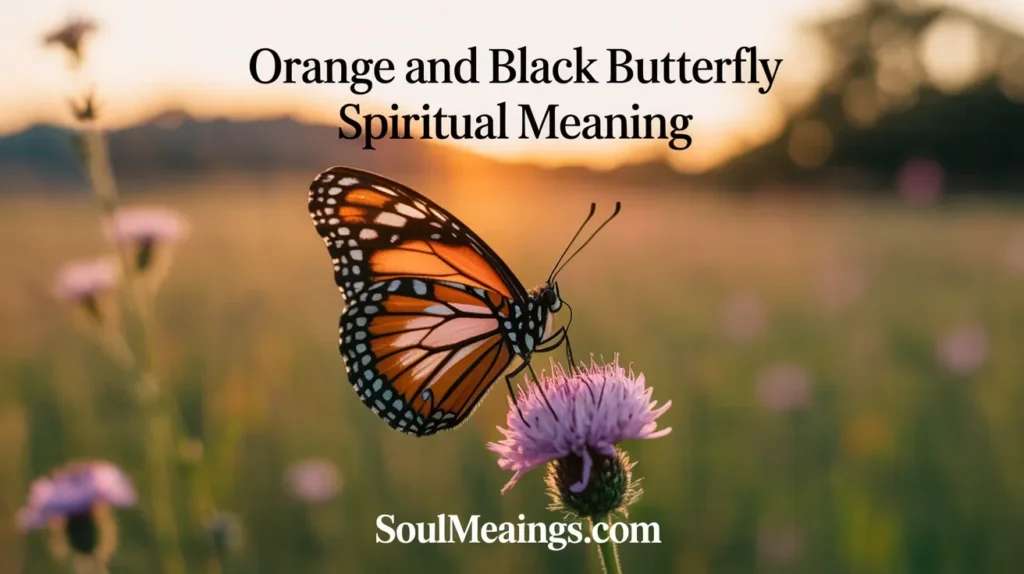 Orange and black butterfly on a flower at sunset