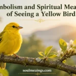 Yellow bird sitting on a branch in warm sunlight