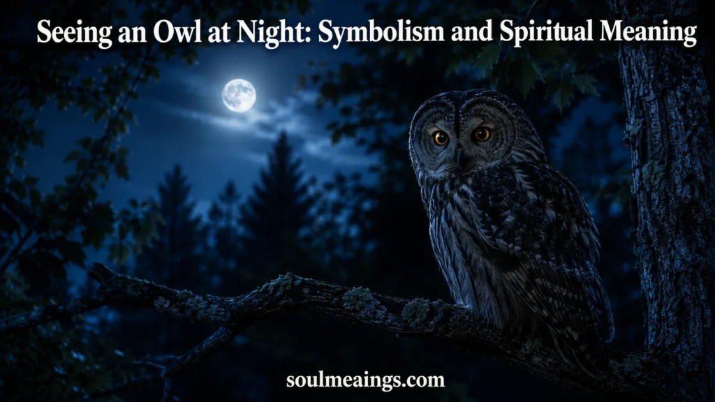 Owl perched on a tree branch at night under moonlight