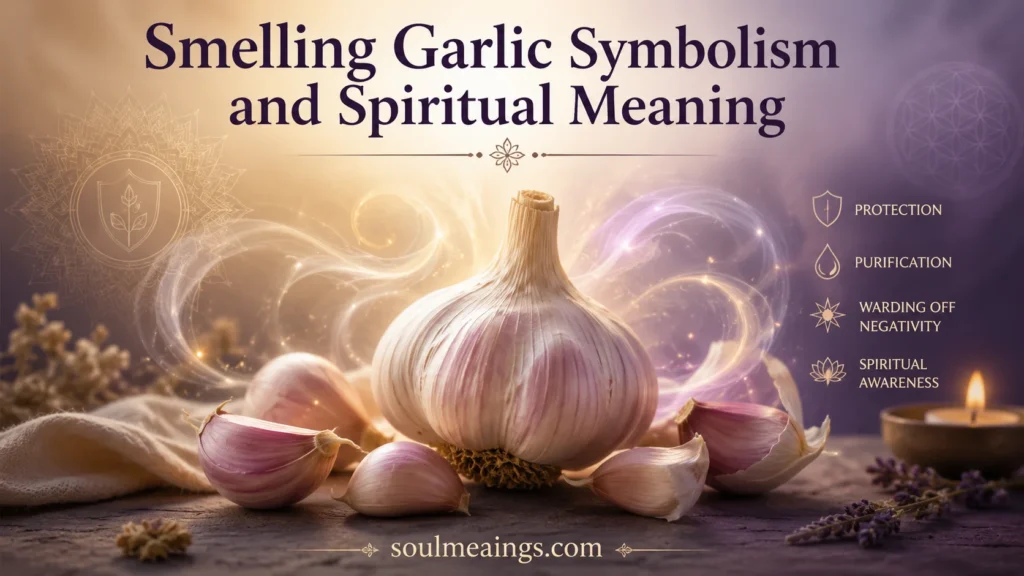 Garlic cloves with a subtle glowing mist representing scent and symbolism