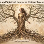 Feminine Tree of Life tattoo with intricate roots and branches.