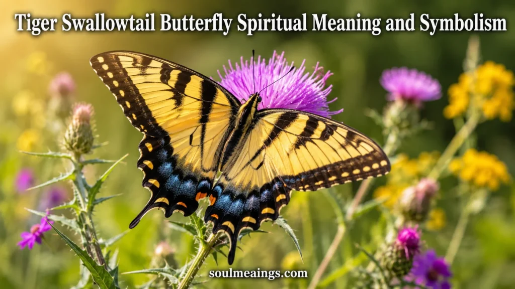 Yellow and black tiger swallowtail butterfly on a flower