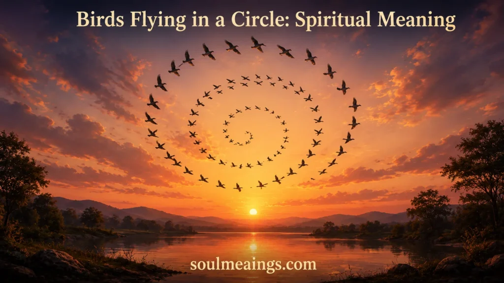 Birds flying in a circular formation in the sky