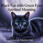 Black cat with bright green eyes glowing in the dark