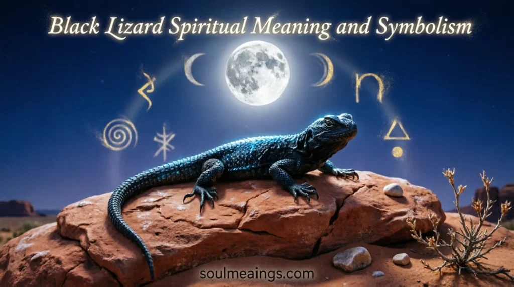A dark black lizard sitting on a rock at night.