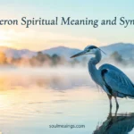 Blue heron standing in water at sunrise with soft mist