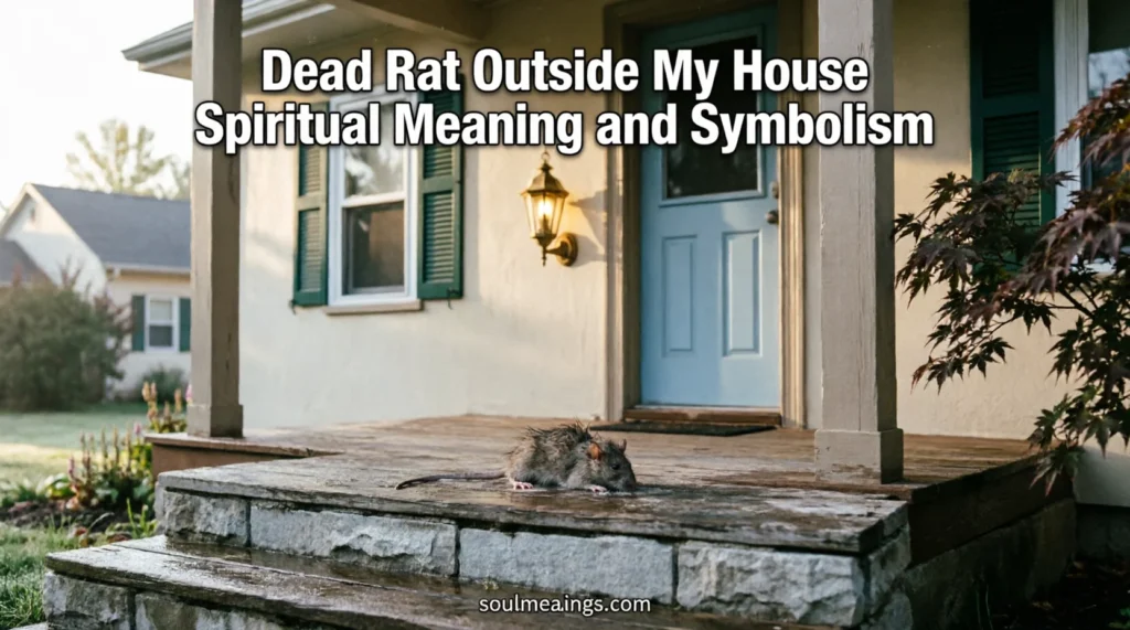 Dead rat outside a house entrance symbolizing spiritual and emotional meanings.