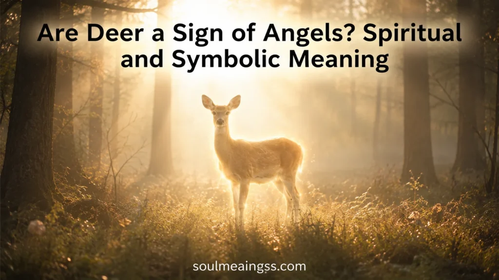 A calm deer in a forest surrounded by warm glowing light.