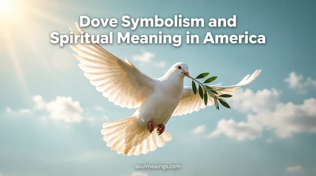 White dove flying with an olive branch in a bright sky