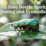 Shiny green June beetle resting on a leaf