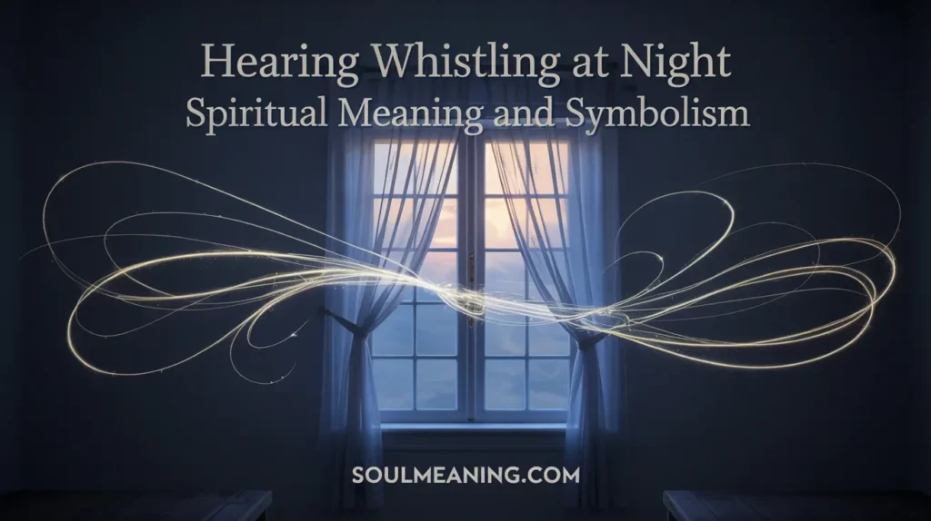 Nighttime scene with subtle swirling air representing mysterious whistling sounds.