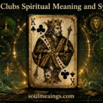 Illustration of the King of Clubs playing card with spiritual and symbolic details.
