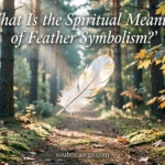 A white feather drifting through sunlight in a peaceful natural setting.