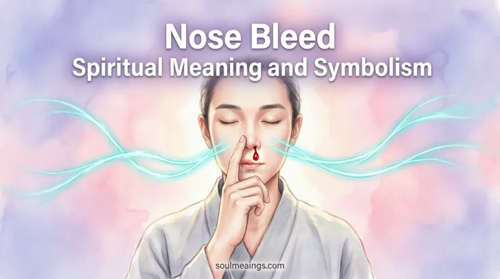 Person experiencing a nosebleed with symbolic glowing aura.