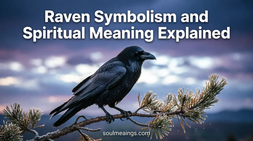 A black raven sitting on a tree branch during sunset.