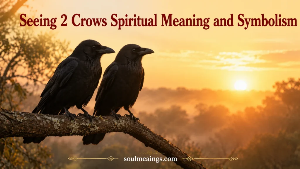 Two crows sitting together on a branch in soft morning light