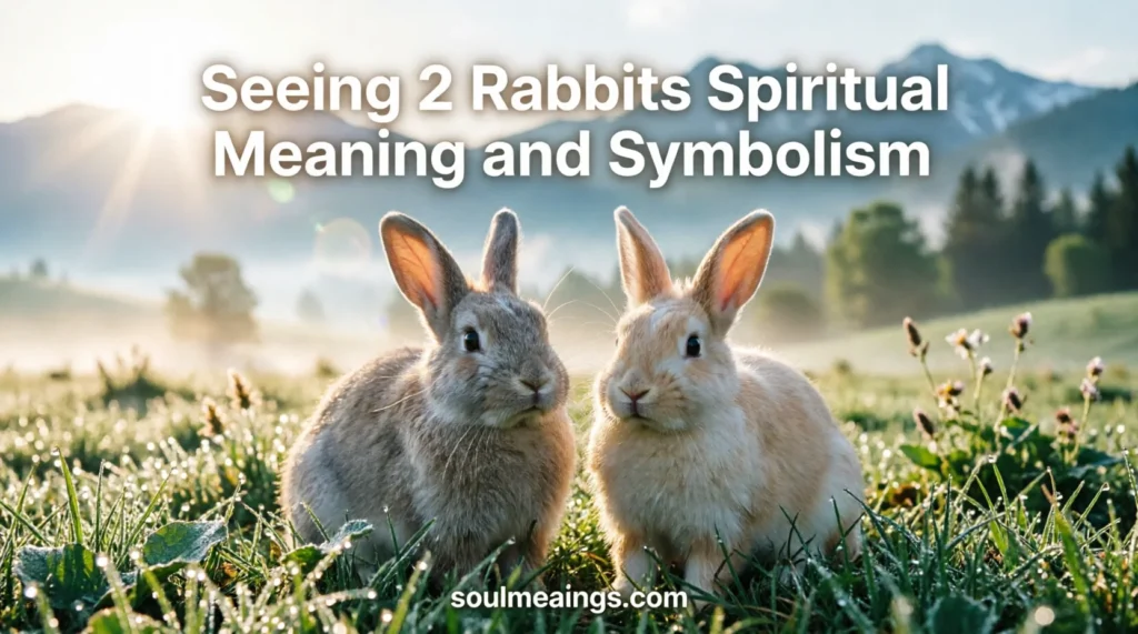 Two rabbits sitting together in a grassy field