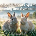 Two rabbits sitting together in a grassy field