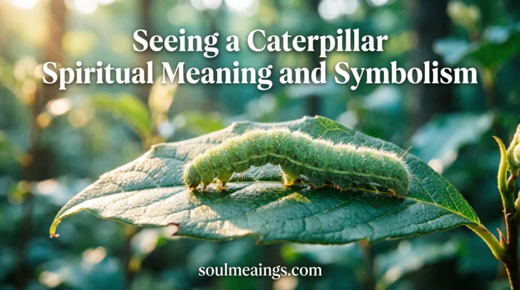 Green caterpillar on a leaf symbolizing growth and transformation.