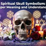Decorative spiritual skull with flowers and symbolic patterns.
