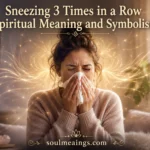 Person sneezing three times with symbolic glowing energy
