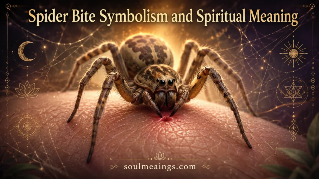 Spider bite with web symbolism glowing around it