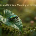 Bright metallic green beetle sitting on a green leaf outdoors.