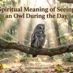 Owl perched on a tree branch in daylight surrounded by soft sunlight.