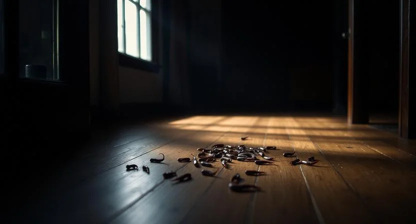 Earthworms inside a house on a wooden floor with soft light