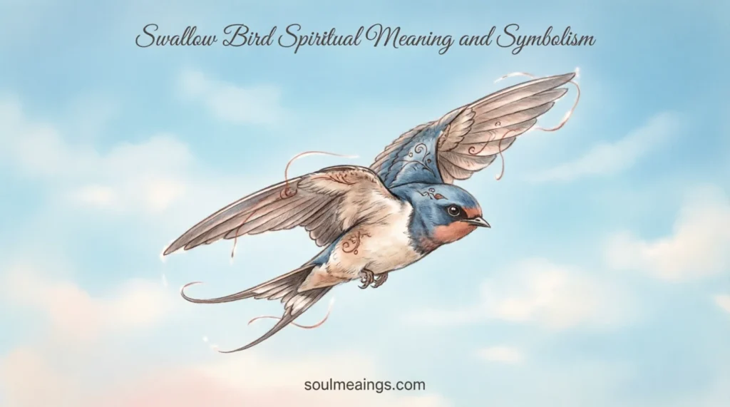 A swallow bird flying with wings spread wide in a clear sky