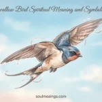 A swallow bird flying with wings spread wide in a clear sky