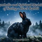 Black rabbit sitting quietly under moonlight in a misty forest.