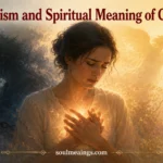 person holding chest with symbolic light and shadow around heart area.