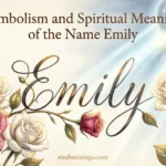 Artistic representation of the name Emily with floral and spiritual imagery.