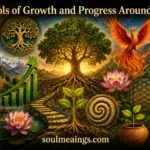 Collection of global symbols representing growth and progress