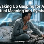 Person waking up suddenly at night, gasping for air in a dark bedroom.