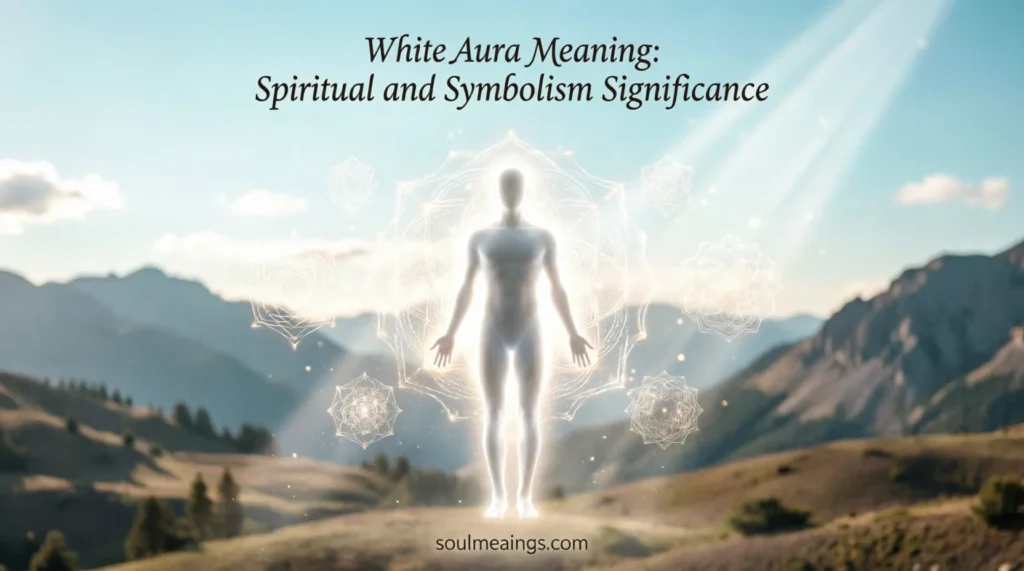 Person surrounded by a glowing white aura in soft light.