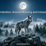 A wolf howling at the moon in a forested landscape