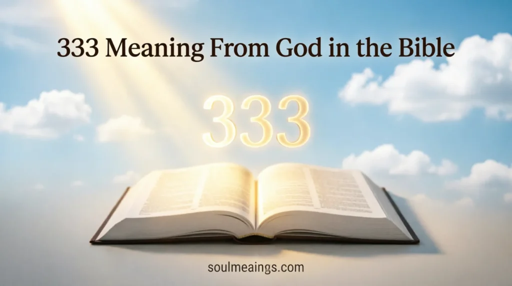 The number 333 glowing above an open Bible with warm light.