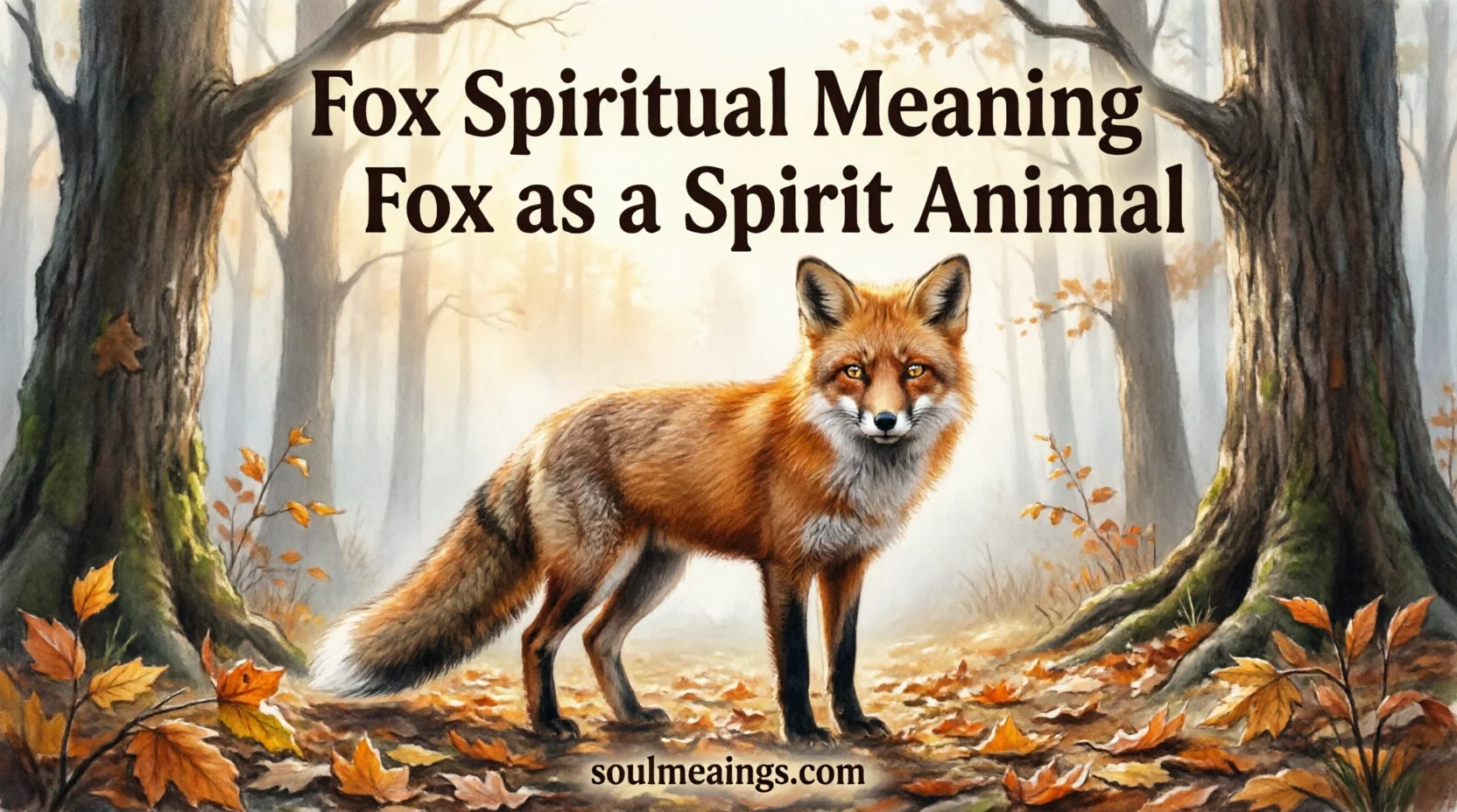 Red fox in a forest surrounded by golden morning light.