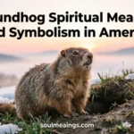Groundhog emerging from its burrow during early spring sunrise.