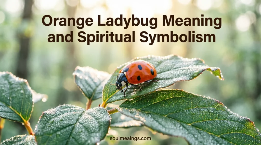 Orange ladybug sitting on a green leaf in warm sunlight.