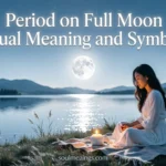 Woman under a glowing full moon representing menstrual and spiritual symbolism.