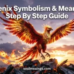 A fiery phoenix bird rising from glowing ashes with spread wings.